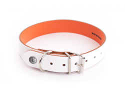 Collier en cuir Allure Blanc et Orange pour Chien - Élégance et Qualité