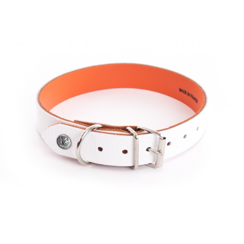 Collier en cuir Allure Blanc et Orange pour Chien - Élégance et Qualité