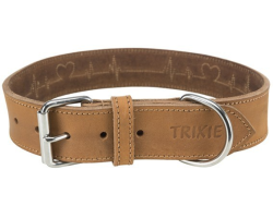 Collier rustic brun en cuir gras "Heartbeat" pour chien