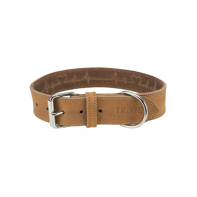 Collier rustic brun en cuir gras "Heartbeat" pour chien