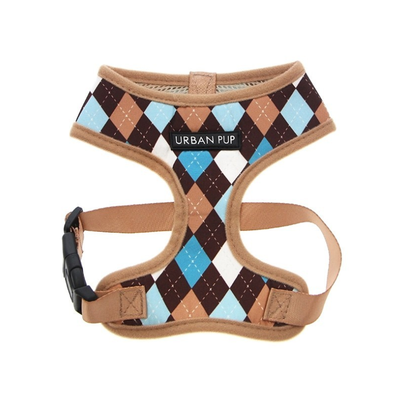 Harnais Urban Pup Brown & Blue Argyle pour chiens - Confort et style