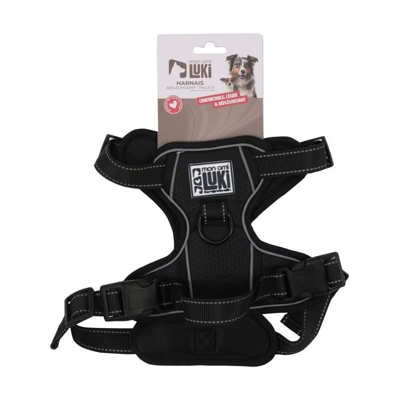Harnais réfléchissant noir pour chiens - Mon ami Luki