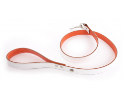Laisse en cuir ALLURE - Blanc et Orange pour chien