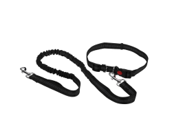 Ensemble mains-libres pour chiens : laisse extensible et ceinture ajustable noire