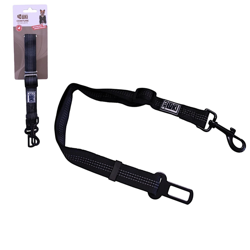 Laisse/ceinture de sécurité auto réfléchissante noire pour chien - Sécurité et confort