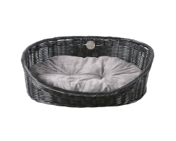 Corbeille Rustic Rattan pour chiens avec coussin noir/anthracite
