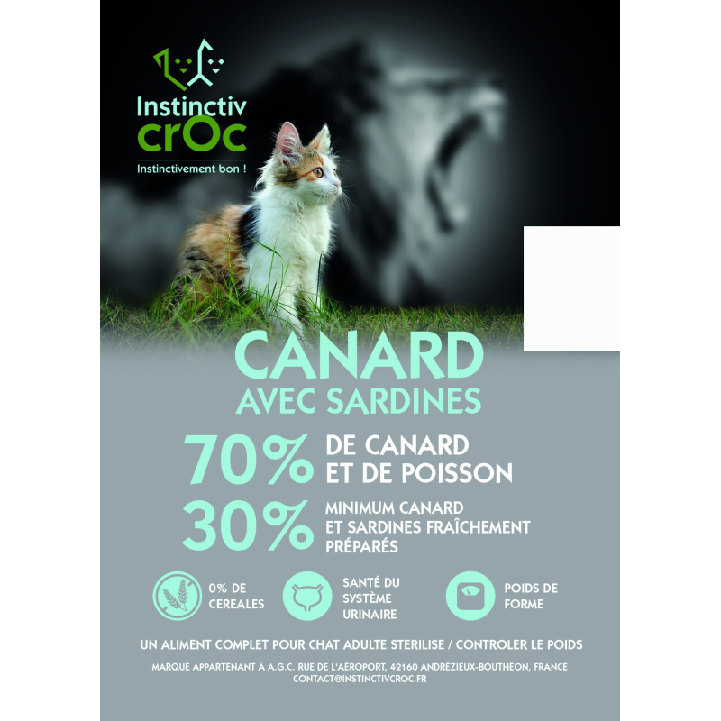 Croquettes sans céréales au canard et sardine pour chat - Instinctiv crOc