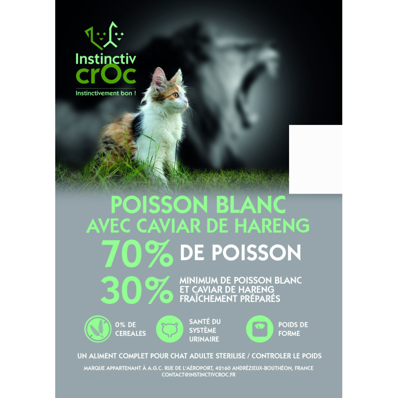 Croquettes sans céréales au poisson blanc et caviar de hareng pour chat - Instinctiv crOc