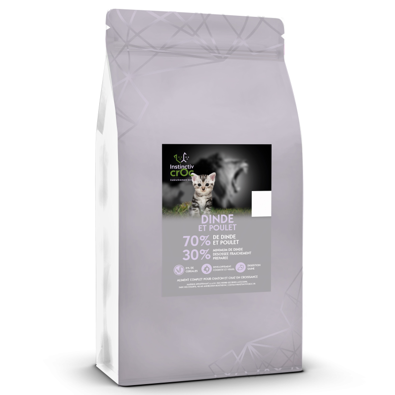 Croquettes sans céréales à la dinde et au poulet pour chaton - Instinctiv crOc