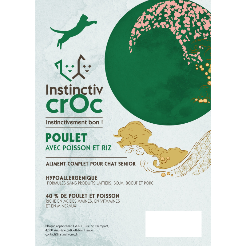 Croquettes Super Premium au poulet et poisson pour chat Senior - INSTINCTIV CROC