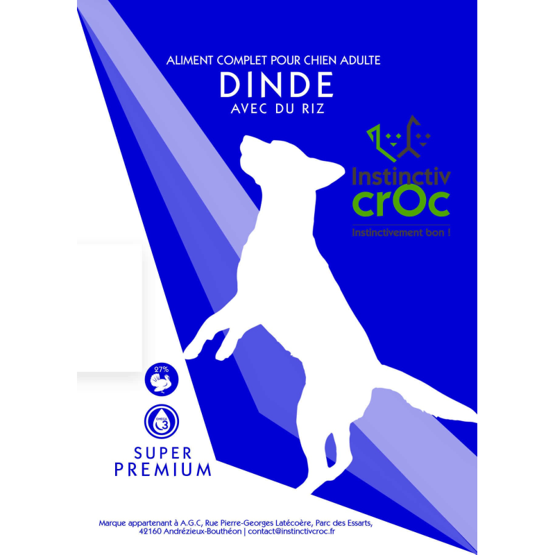 Croquettes super premium à la dinde pour chien - INSTINCTIV CROC