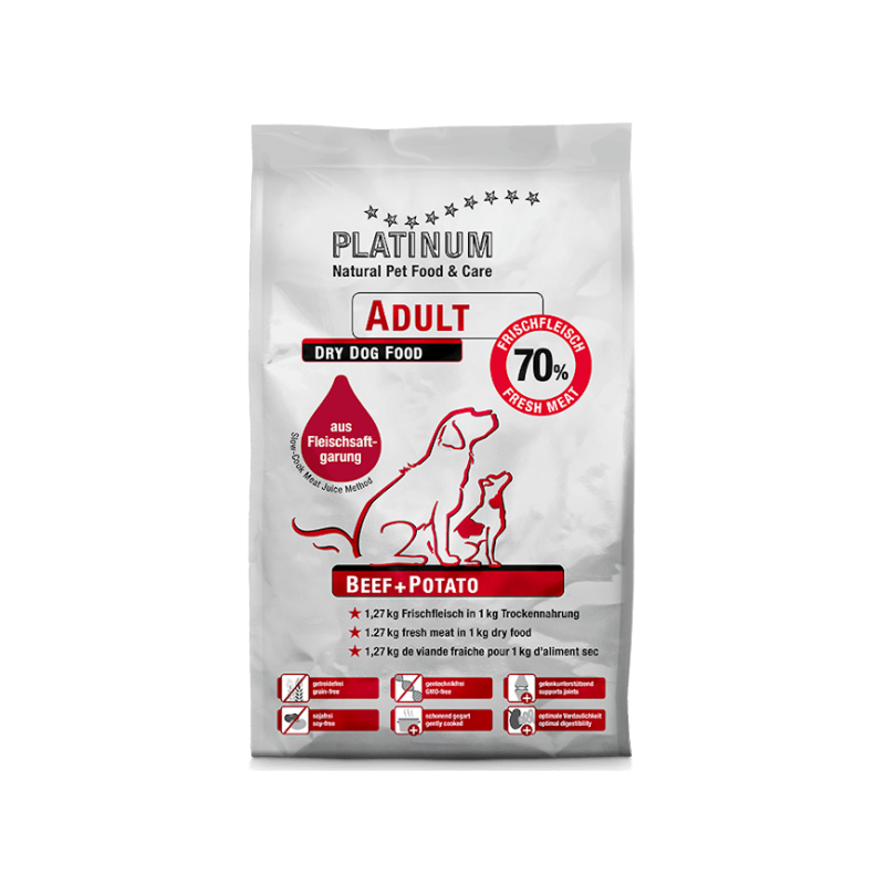 Croquettes au boeuf pour chien adulte - Platinum 1,5Kg