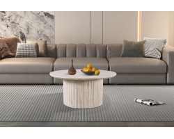 Table basse 'Lagos' 80 cm ronde en décor travertin beige - Meubles