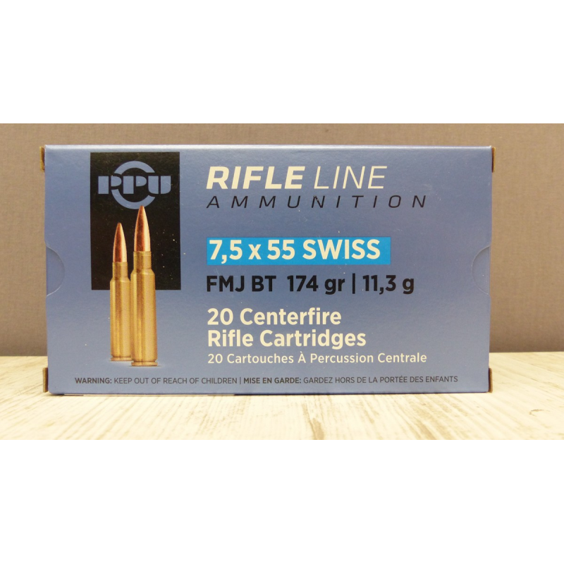 Munitions PPU 7,5x55, 174 gr FMJ BT | Cartouches de tir haut de gamme