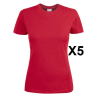 Tee shirt manches courtes femme rouge Heavy RSX - Lot de 5 | Qualité et Confort