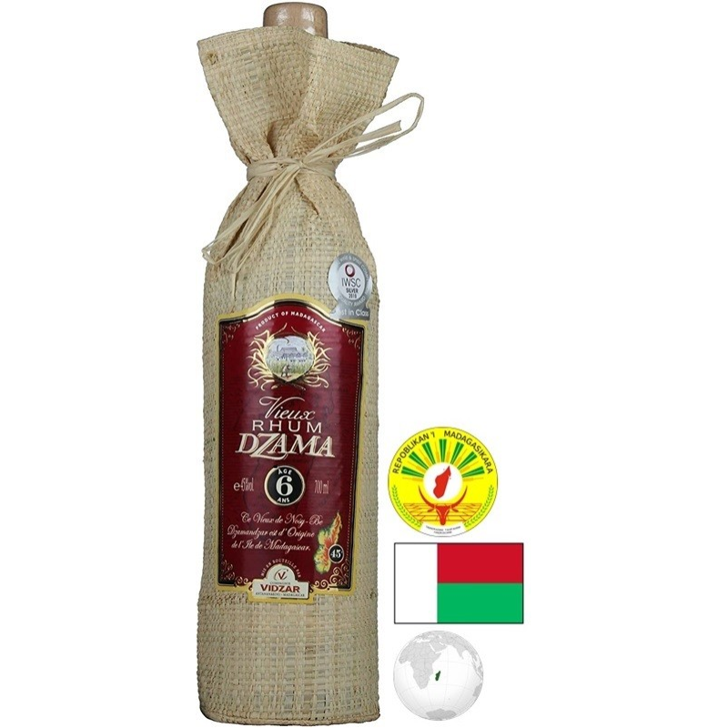 Dzama 6 ans Rhum Madagascar 70 cl 45° - Rhum haut de gamme