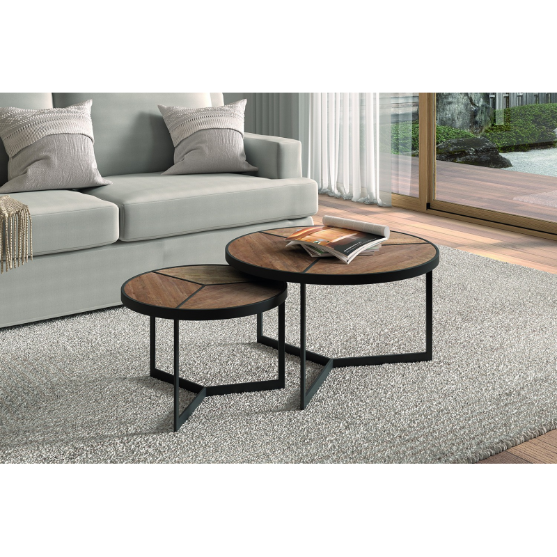 Table basse 'Laveu' en bois de manguier et métal - Set de 2