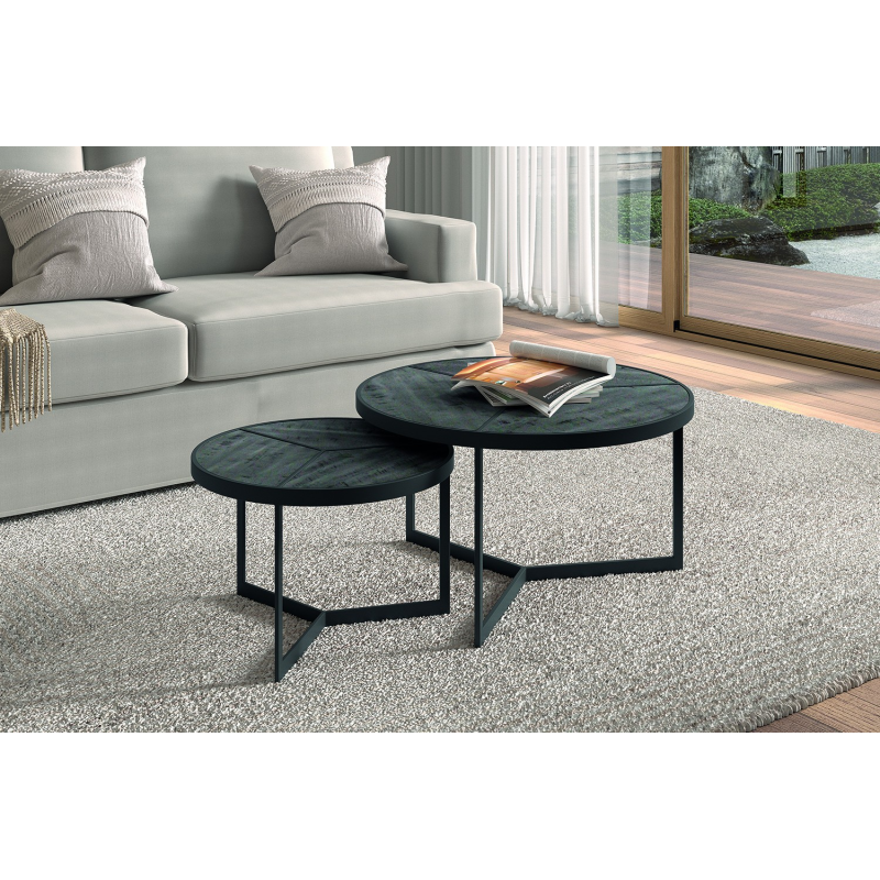 Table basse 'Laveu' en bois de manguier noir - Set de 2