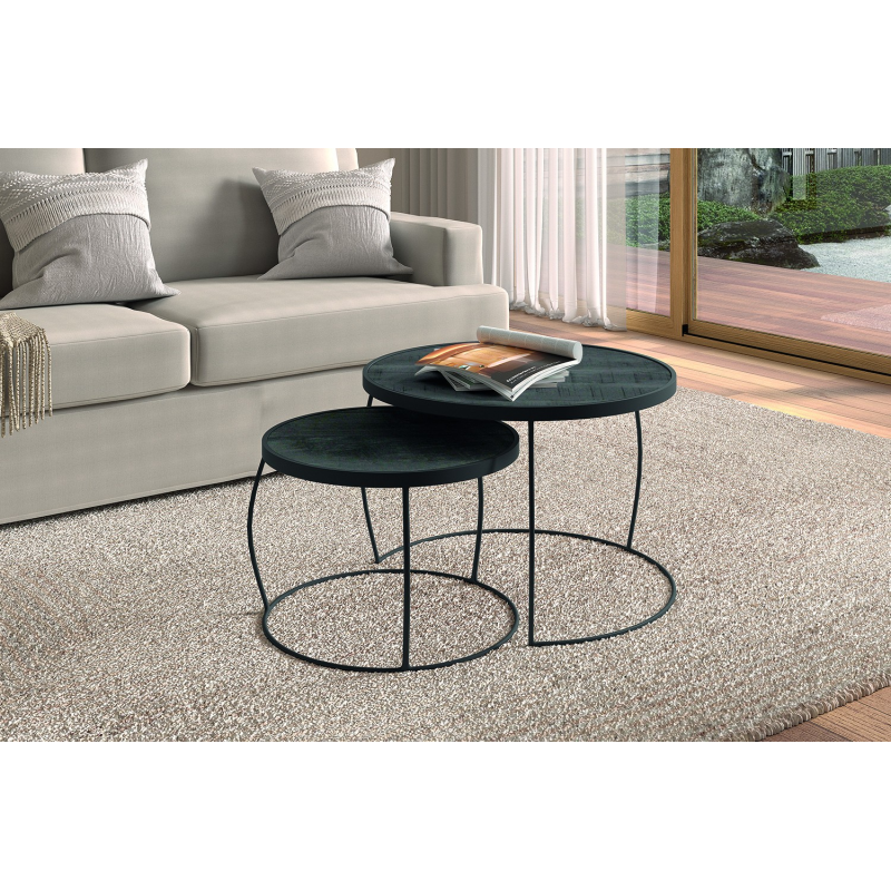 Table basse Lars en bois de manguier noir - Set de 2