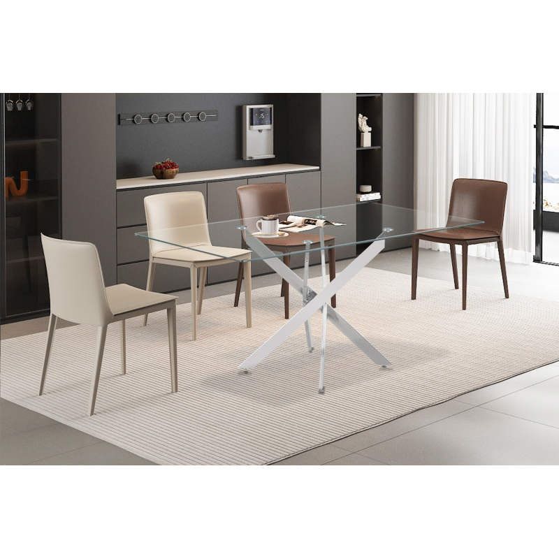 Table Lasi 160 cm en verre avec pieds chromés - Élégance moderne