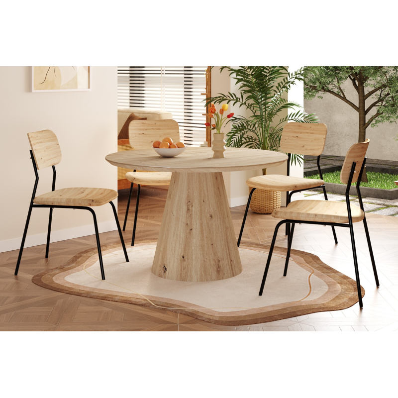 Table 'Tigo' 120 cm Ronde Décor Chêne Vieilli - Élégance et Fonctionnalité