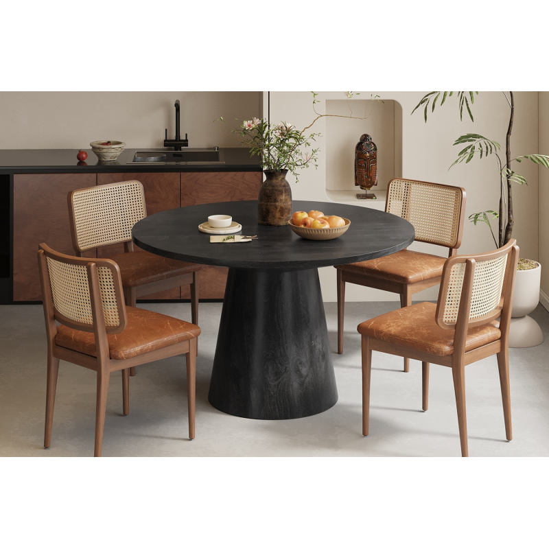 Table ronde Tommy en bois de manguier noir - Meubles élégants