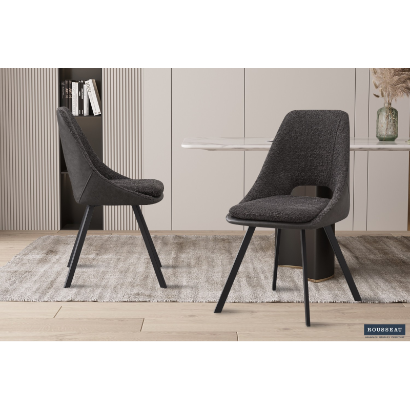 Chaise Filou Bouclé Gris - Design Moderne et Confortable