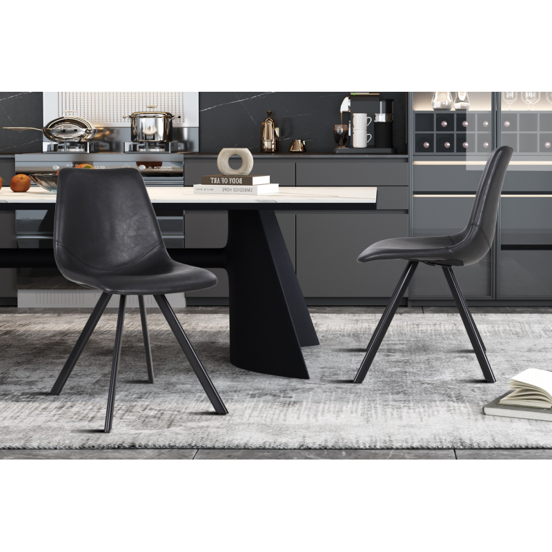 Chaise 'Emma' PU Noir - Élégance Vintage et Confort