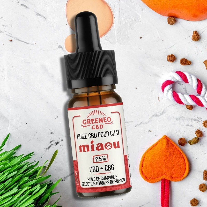 GREENEO - Huile Chat Miaou avec CBD et CBG 2.5% | Haute Qualité