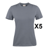 Tee shirt manches courtes femme gris Heavy RSX - Lot de 5