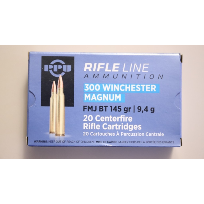 Munitions PPU 300 Win Mag, 145 gr FMJ BT - Qualité supérieure pour le tir et la chasse