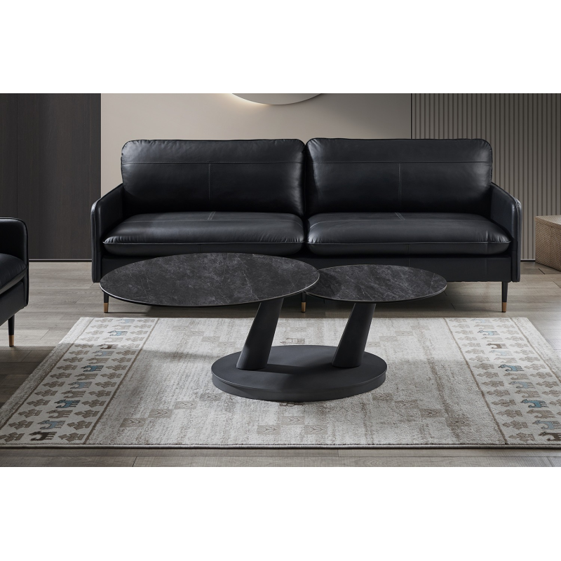 Table basse Sapporo Ronde Rotative Pierre Gris Foncé - Mobilier Élégant