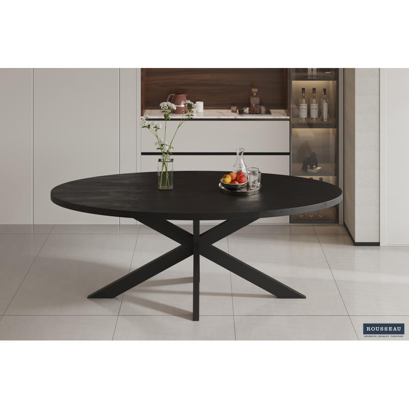 Table 'Alexa' 200 cm Ovale Bois de Manguier Noir - Élégance et Robustesse