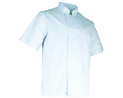Veste cuisinier blanche manches courtes Aubergine - Élégance et confort en cuisine
