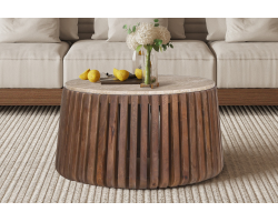 Table basse Luuk 70 cm - Bois de manguier et Travertin