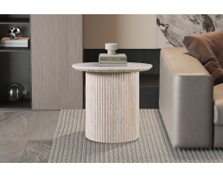 Table basse 'Lagos' ronde 50 cm décor travertin beige - Meubles élégants