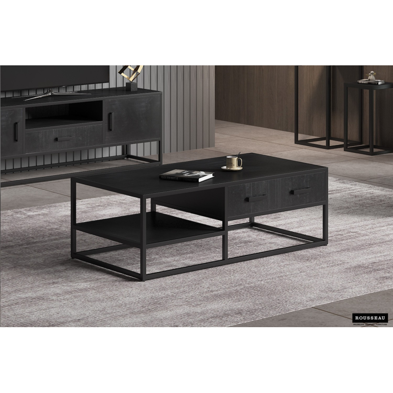 Table basse Madeira 120 cm en bois de manguier noir - Mobilier haut de gamme