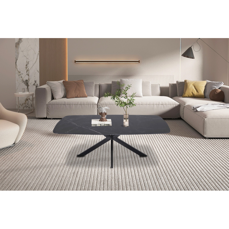 Table basse Apollo 130 cm ovale en pierre noire - Meubles design