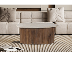 Table basse Louis 90 cm - Bois de manguier et Travertin Beige | Meubles