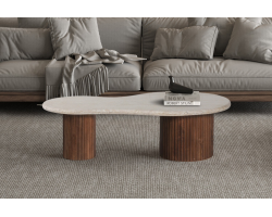 Table basse Marlon 120 cm - Bois de manguier avec plateau en travertin beige