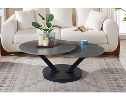 Table basse Nara ronde rotative pierre gris clair - Meubles modernes