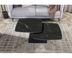 Table basse Sendai ronde rotative en pierre noire - Mobilier élégant