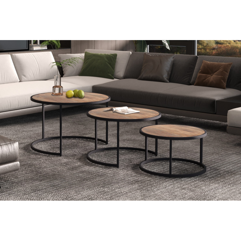 Table basse 'Lennox' set de 3 en bois de manguier - Meubles de qualité