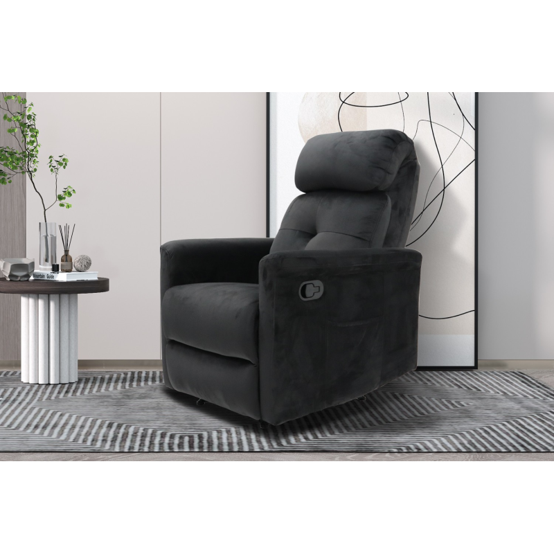 Fauteuil relax 'Wuhan' - Lever manuel en tissu noir | Meubles