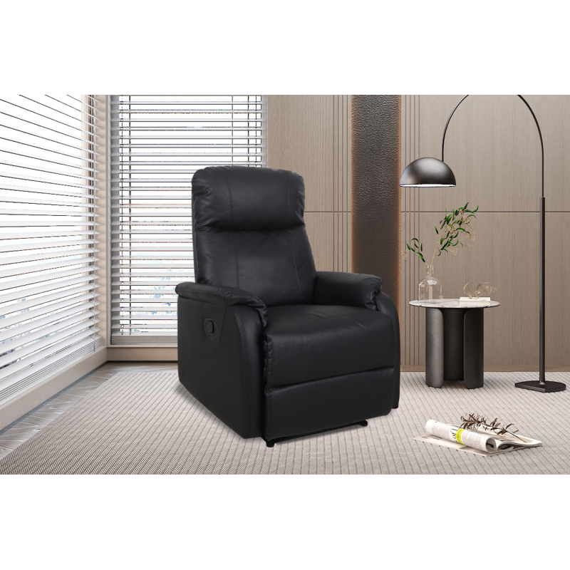 Fauteuil relax 'Tokio' relevable manuellement en PU noir - Confort et élégance