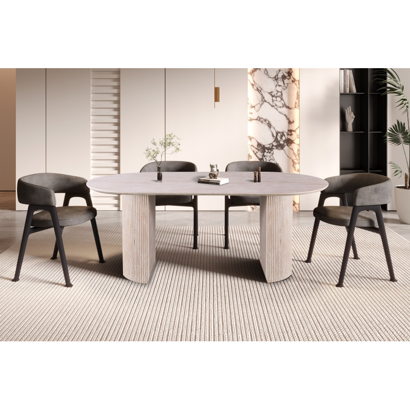Table 'Lagos' 200 cm Ovale Décor Travertin Beige - Meubles Design