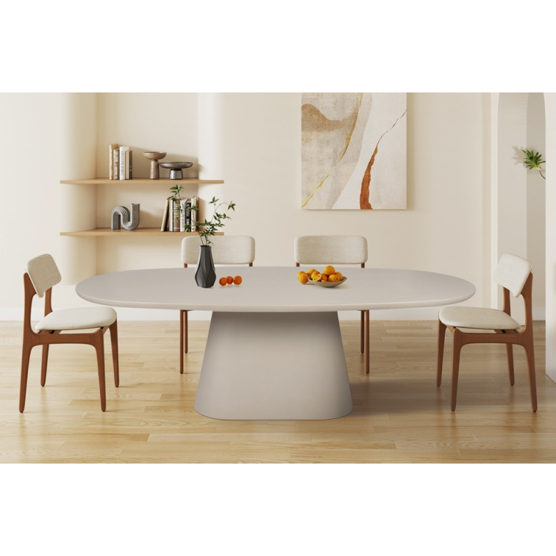 Table ovale 'Tavira' 220 cm en ciment beige - Design moderne