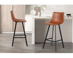 Tabouret de bar 'Ozan' PU Cognac - Meuble élégant et confortable