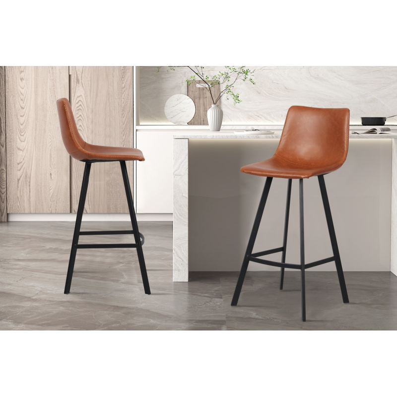 Tabouret de bar 'Ozan' PU Cognac - Meuble élégant et confortable