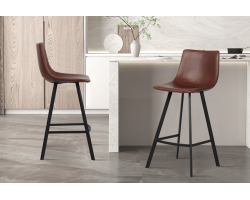 Chaise de comptoir Ozan PU Brun - Élégance Vintage